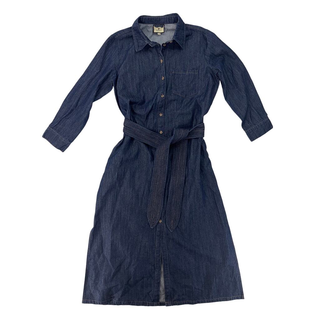Tuckernuck Denim Chessie Midi Shirt Dress Belted Long Sleeve Dark Wash Size S - Picture 2 of 15